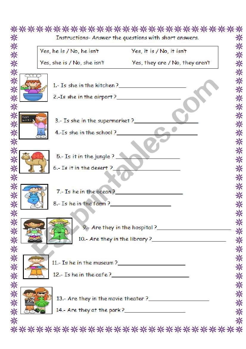 Questions with places. worksheet