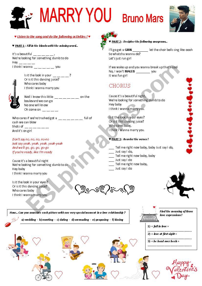 Bruno Mars - Marry you worksheet