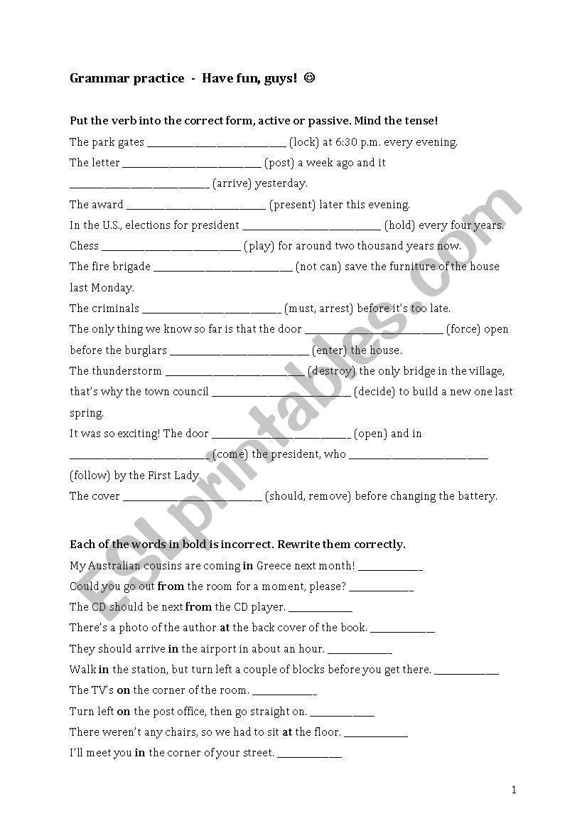 Grammar Practice worksheet