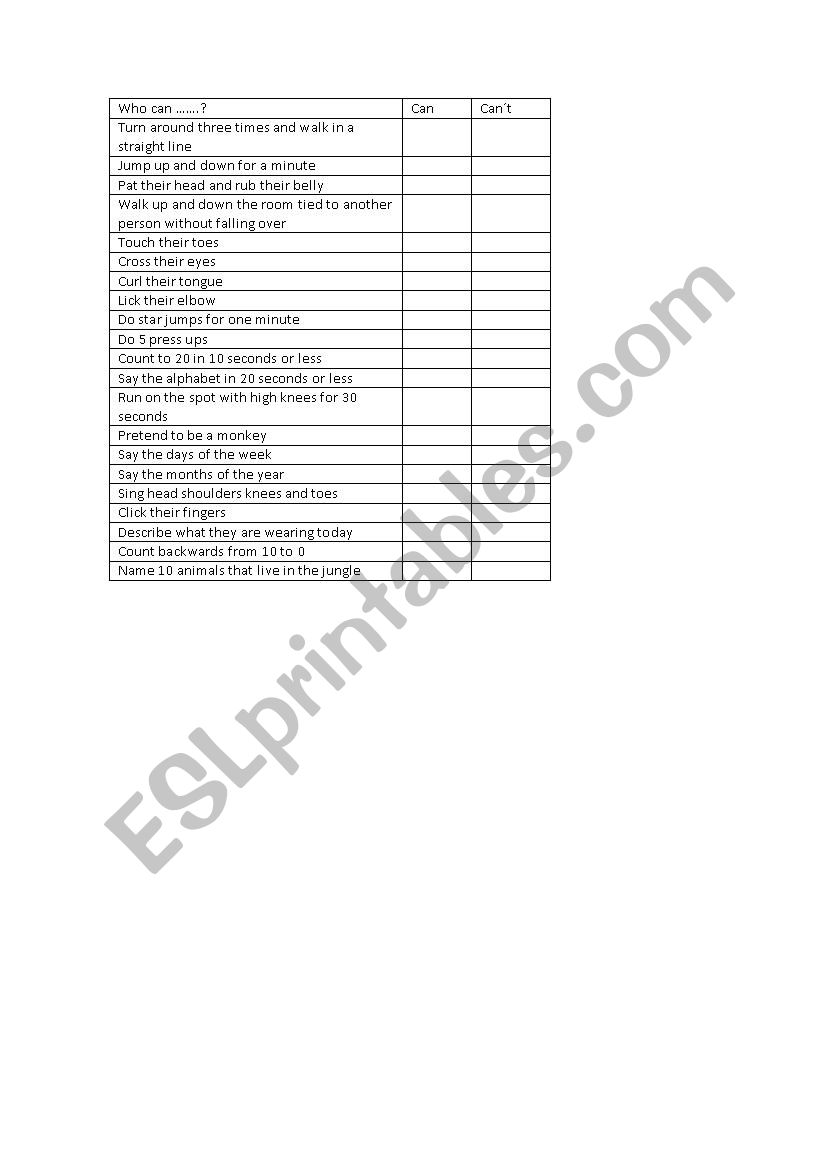 Can and Cant  worksheet