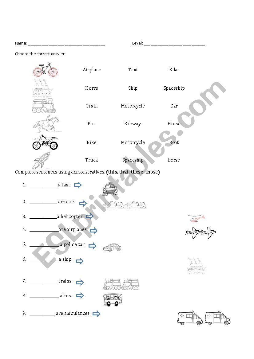 TRANSPORTATION worksheet