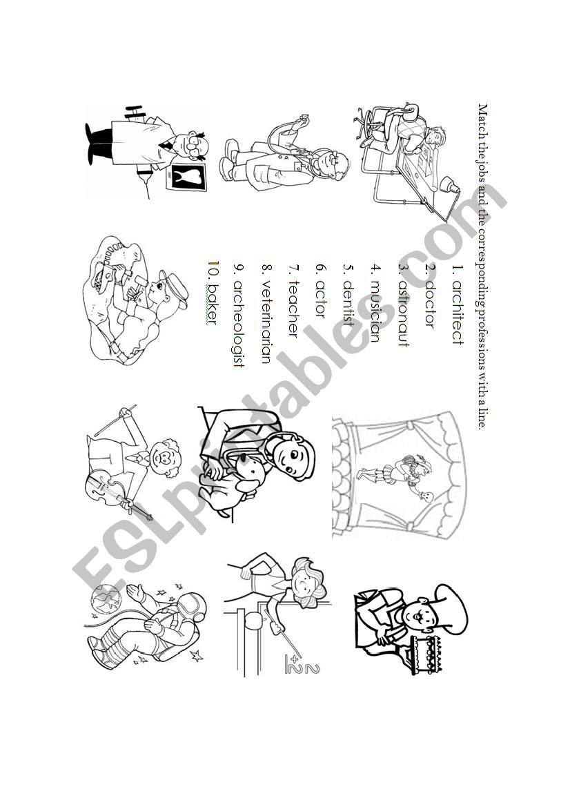 Match the professions worksheet