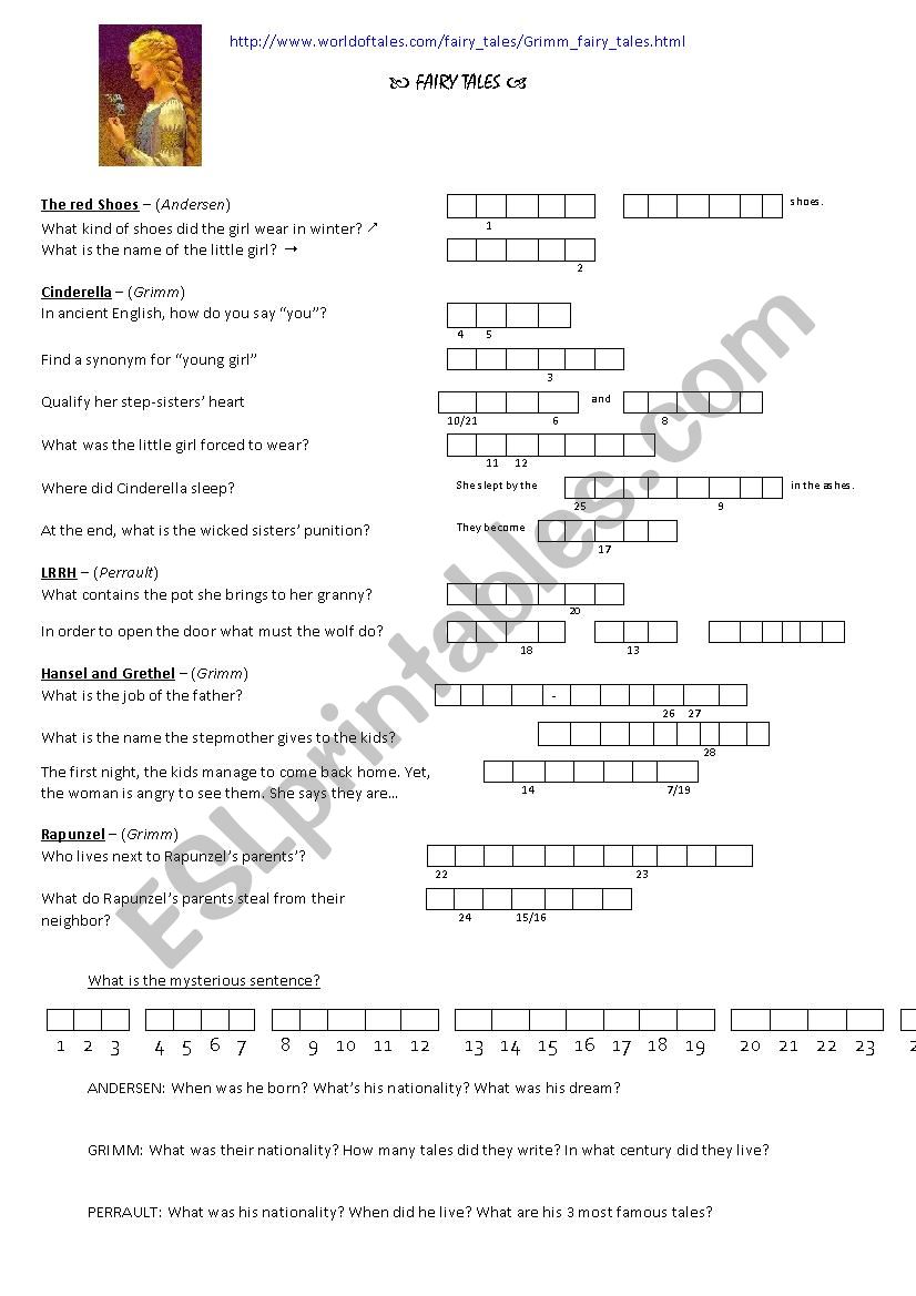 Fairy Tales Webquest worksheet