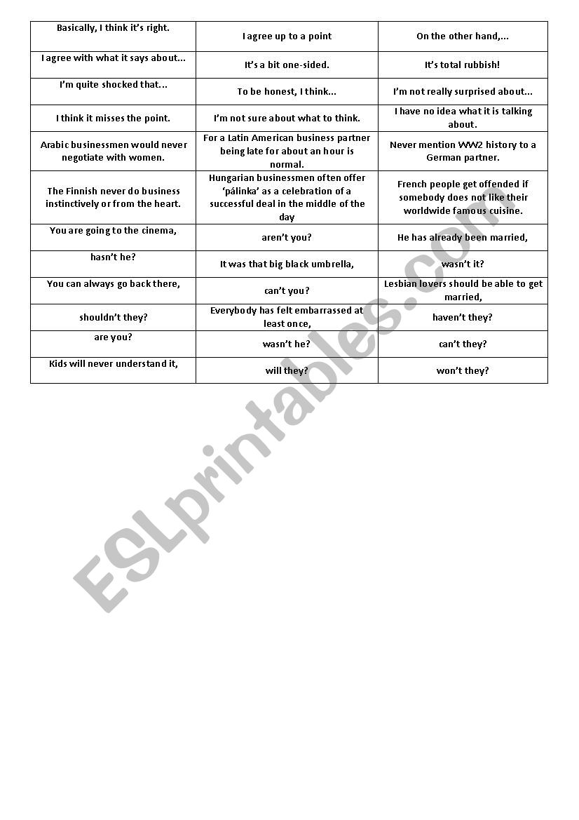 discussion expressions worksheet
