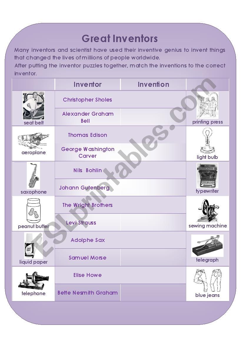 Great Inventors worksheet