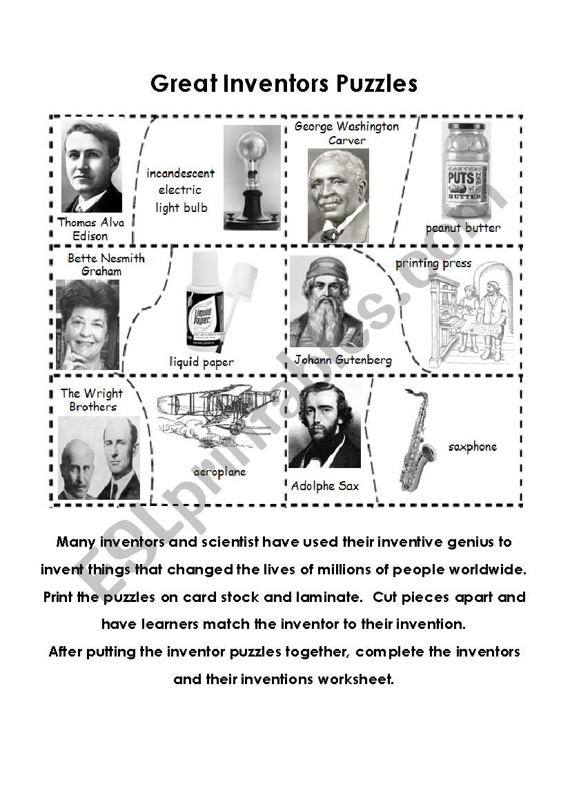 Great Inventors Puzzles worksheet