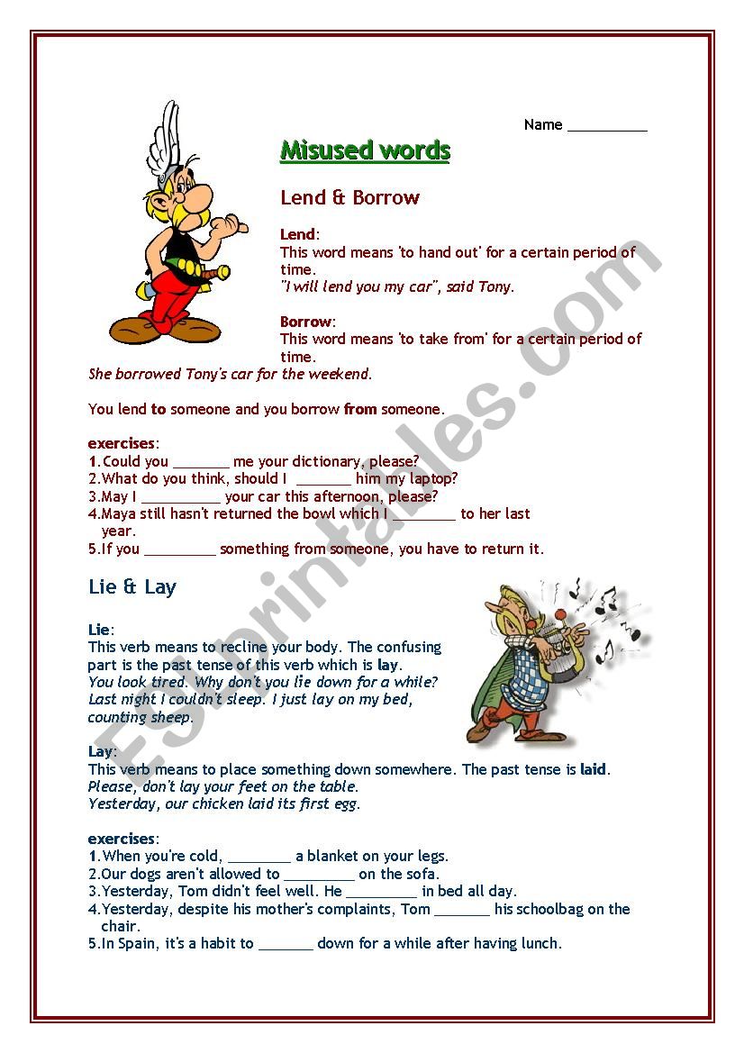 Misused words worksheet