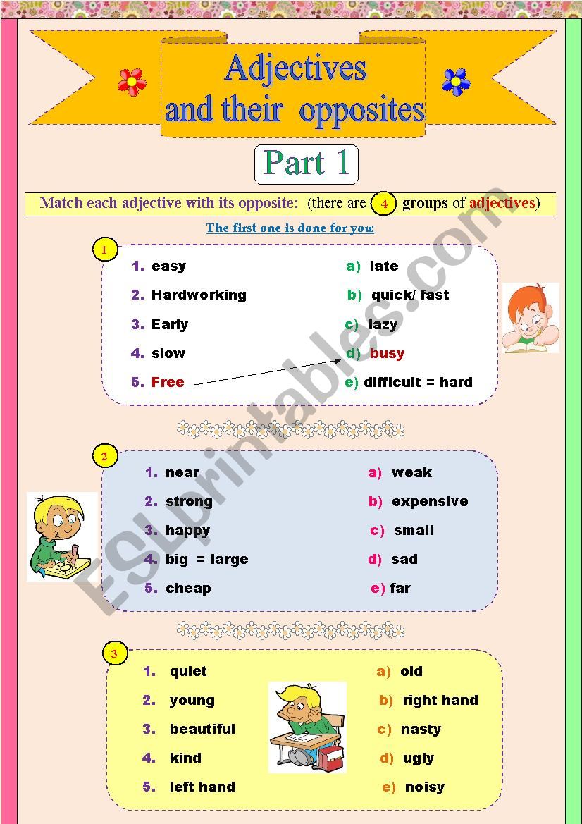 Adjectives and their opposites (part 1) + key included!