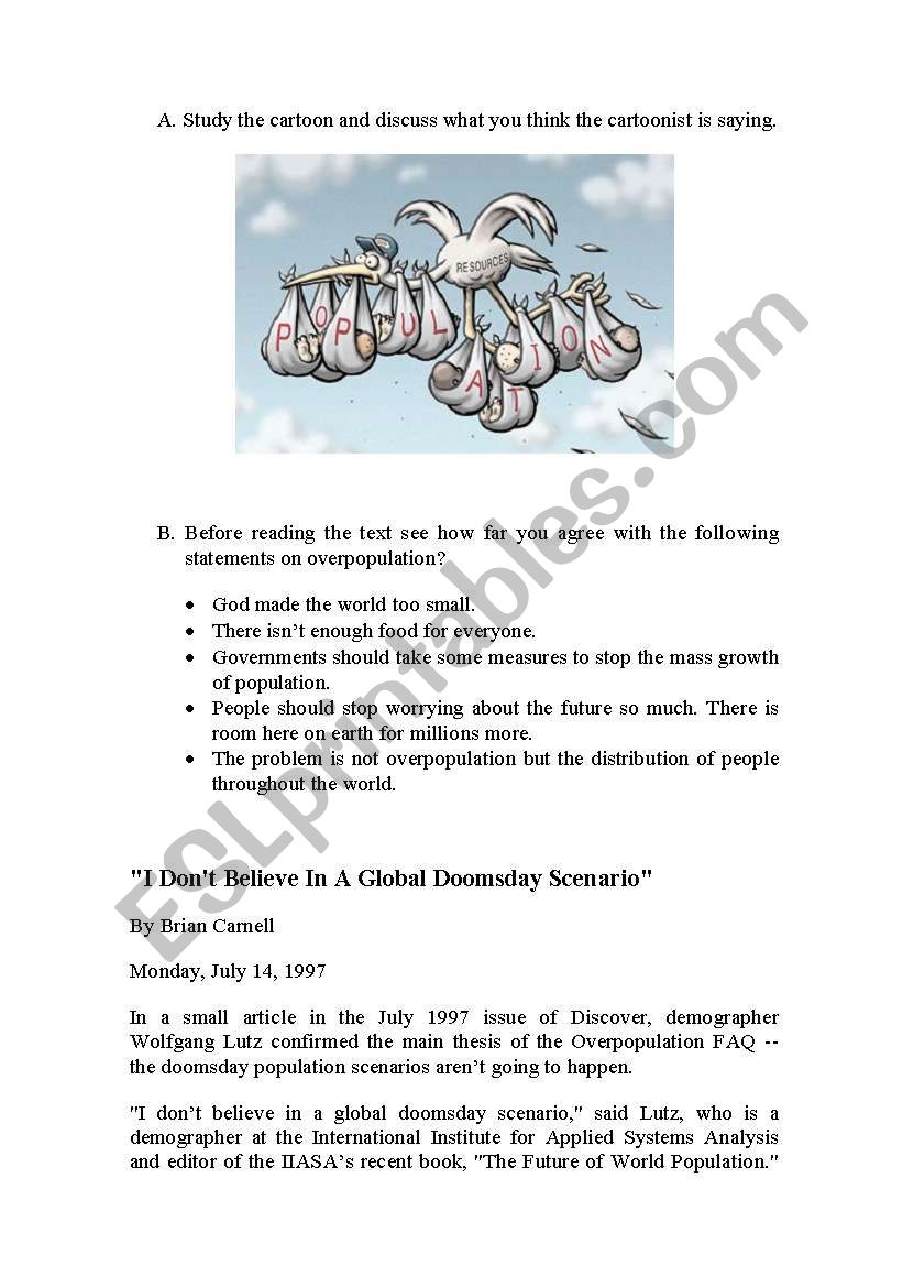 Overpopulation worksheet