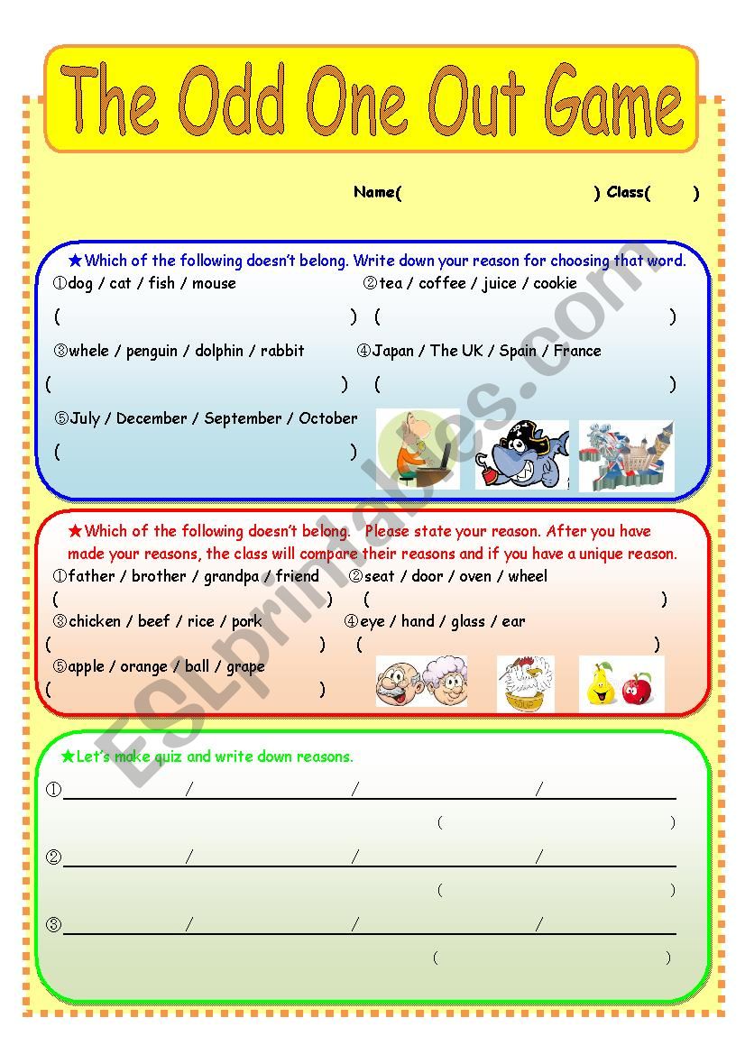 The odd one out game worksheet