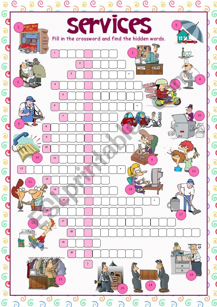 Services (Crossword Puzzle) worksheet