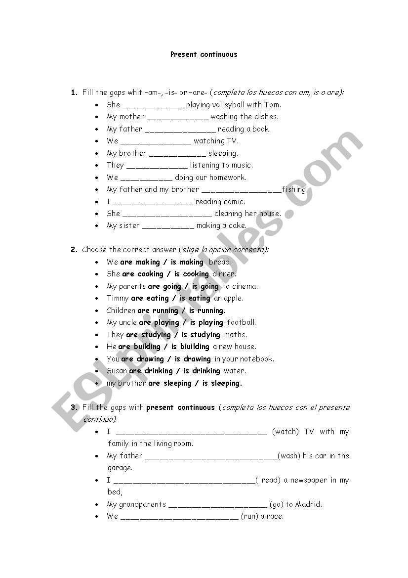 Present continuous worksheet