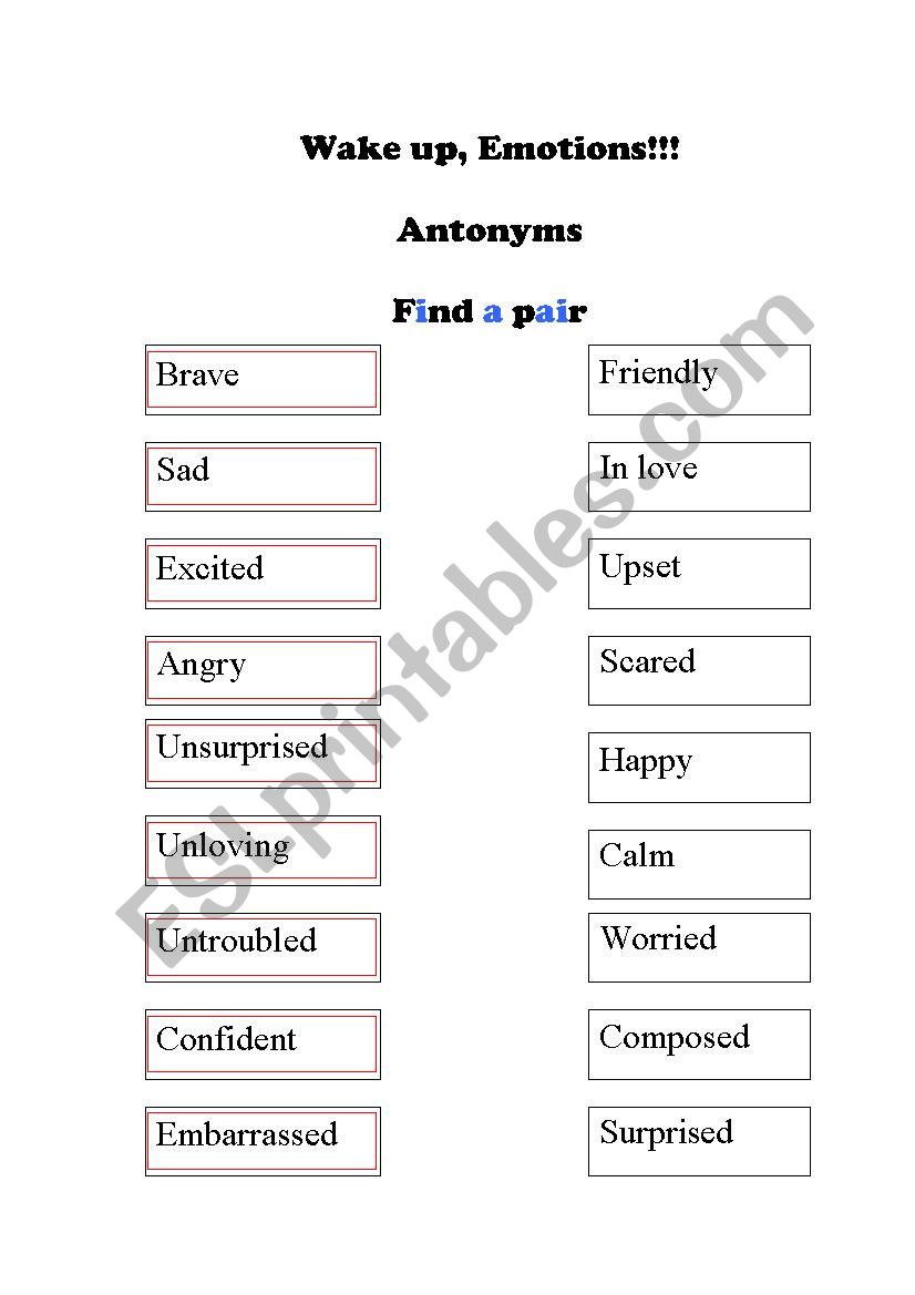 Wake up, emotions. part 2 worksheet