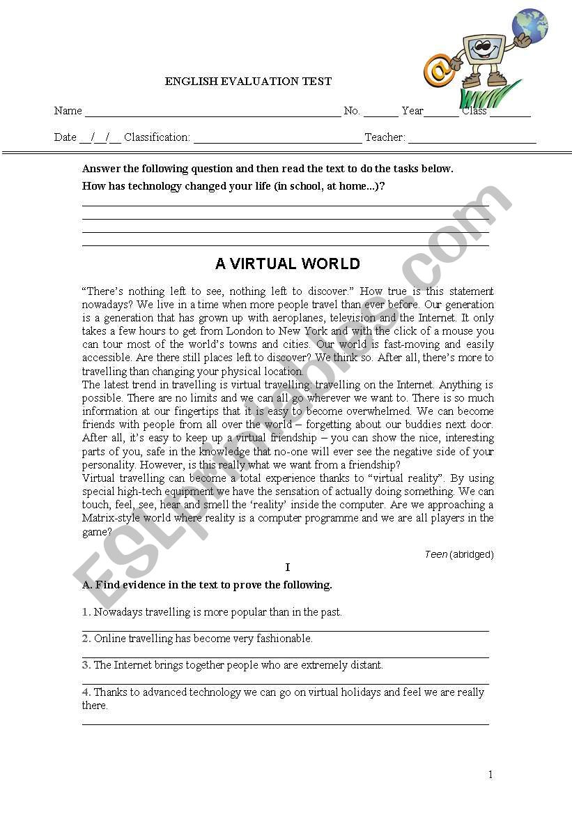A virtual World worksheet