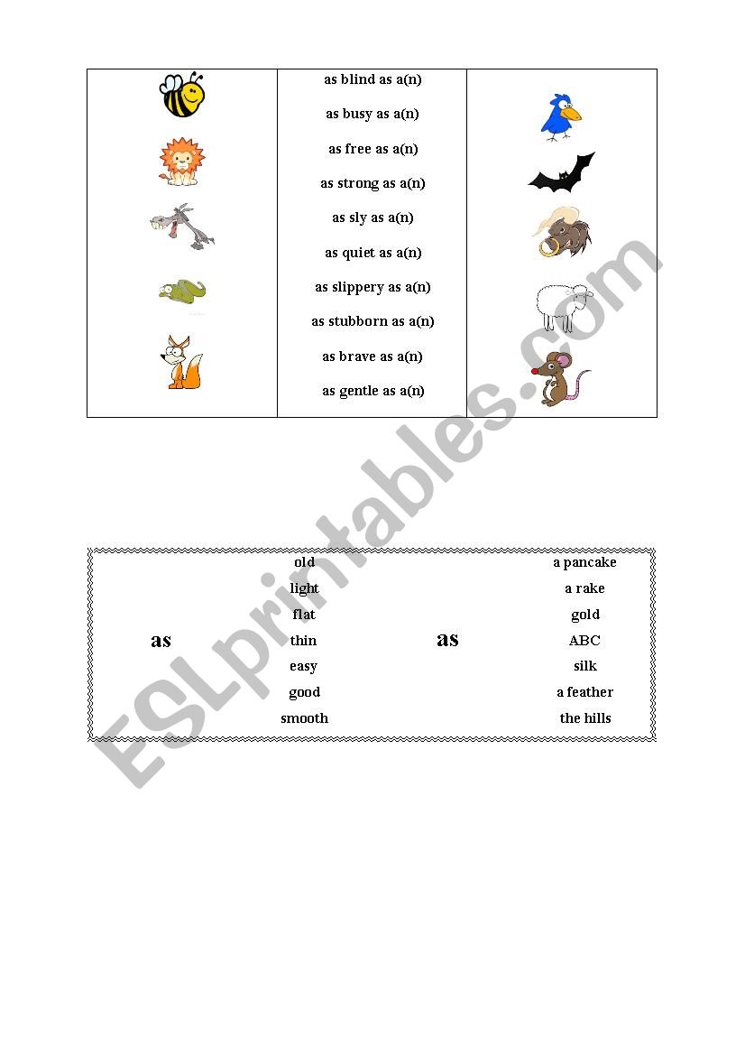 Similes with animals worksheet