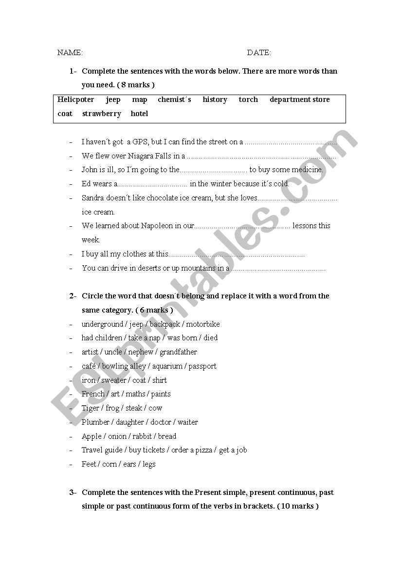 GRAMMAR TERM EXAM worksheet