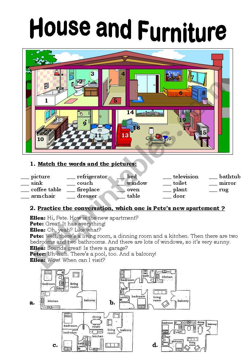 House and Furniture worksheet