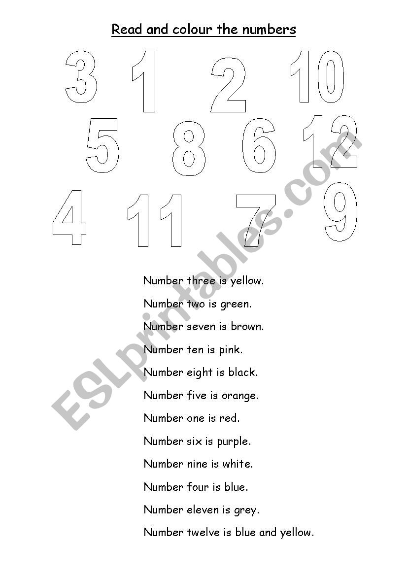 colours and numbers worksheet