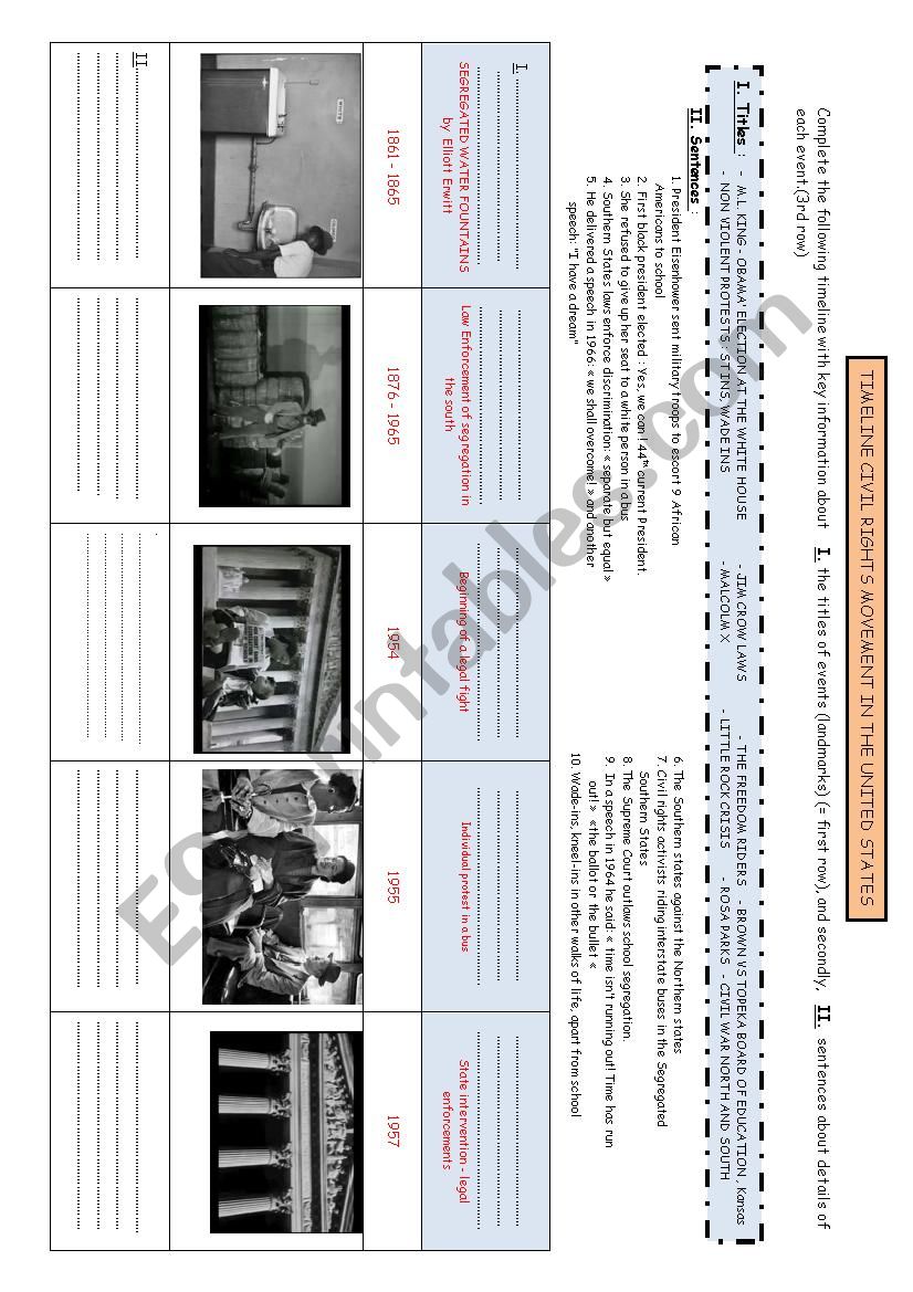 Timeline about civil rights movement in the USA Student worksheet Inside Civil War Timeline Worksheet