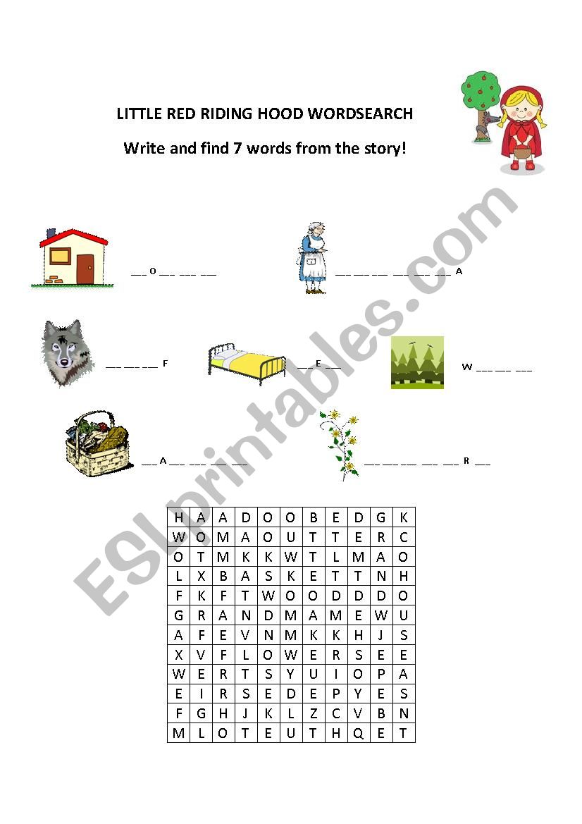 Little Red Riding Hood Wordsearch