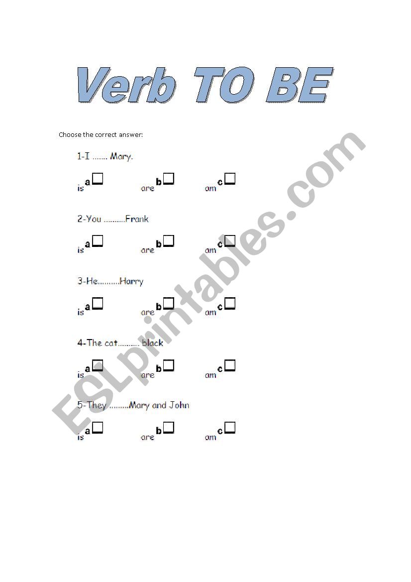 Verb to be worksheet