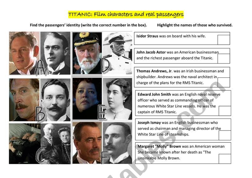 Titanic: Characters vs real passengers