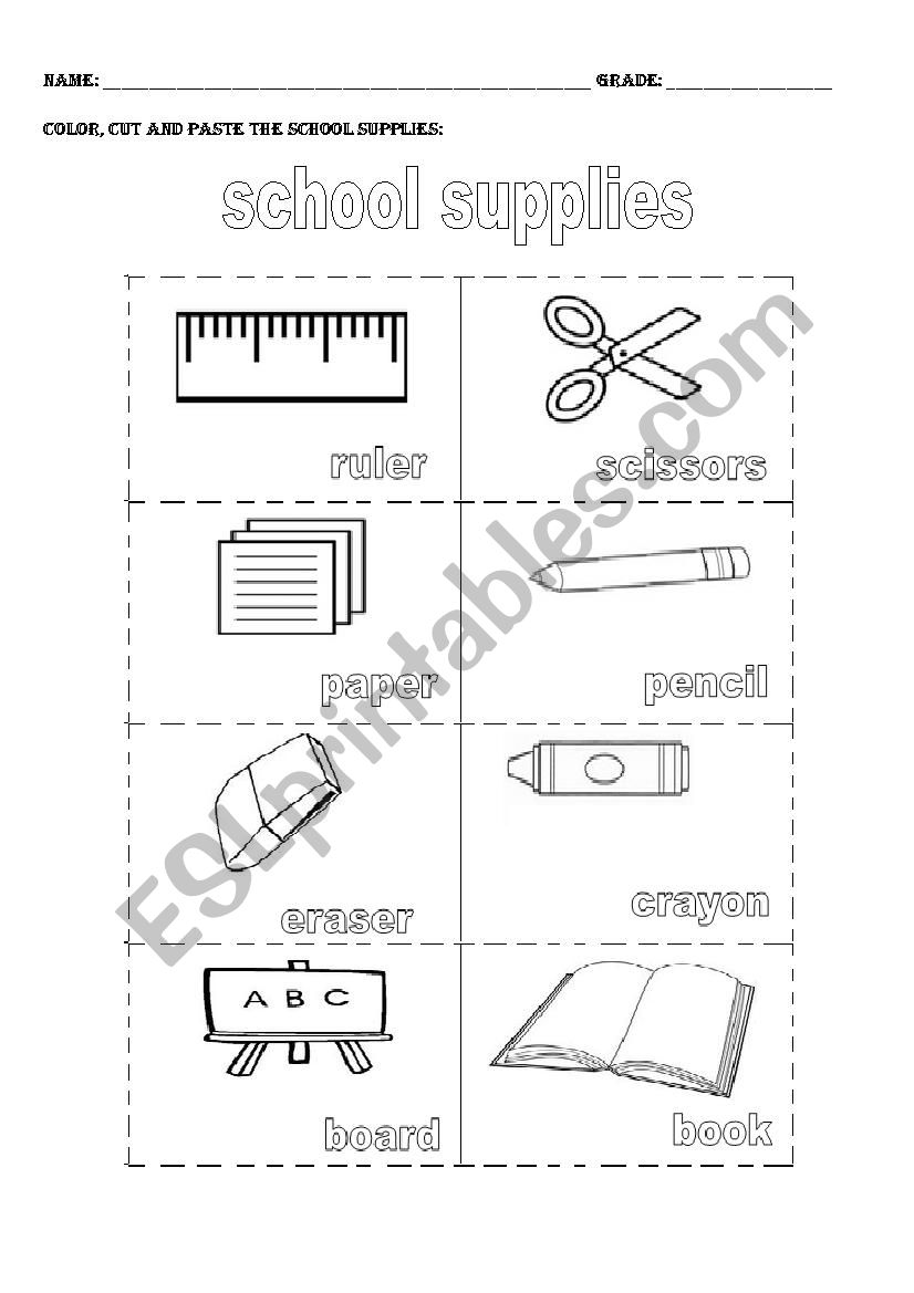 school supplies worksheet