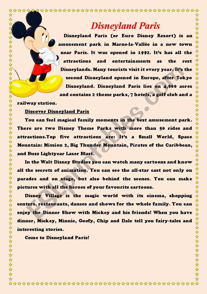 Disneyland worksheet