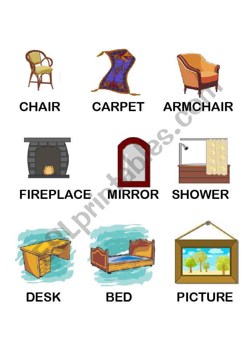 Furniture Bingo, cards worksheet