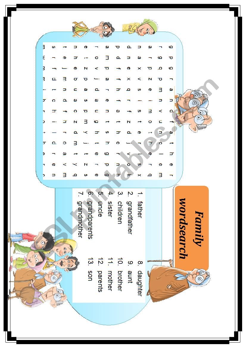 family wordsearch worksheet