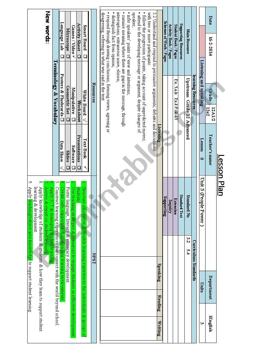 people power worksheet