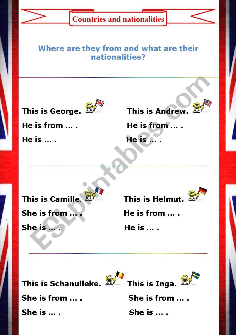 Countries and nationalities worksheet