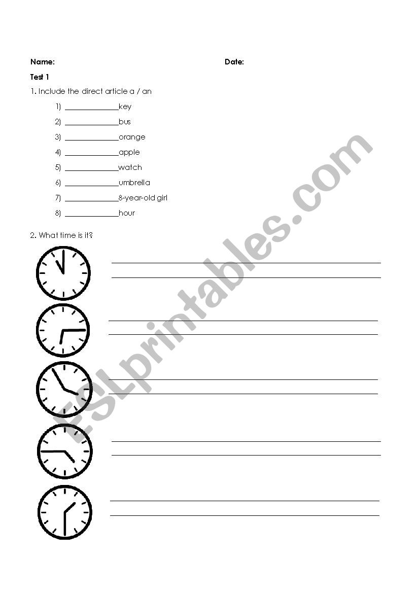Time - exercises worksheet
