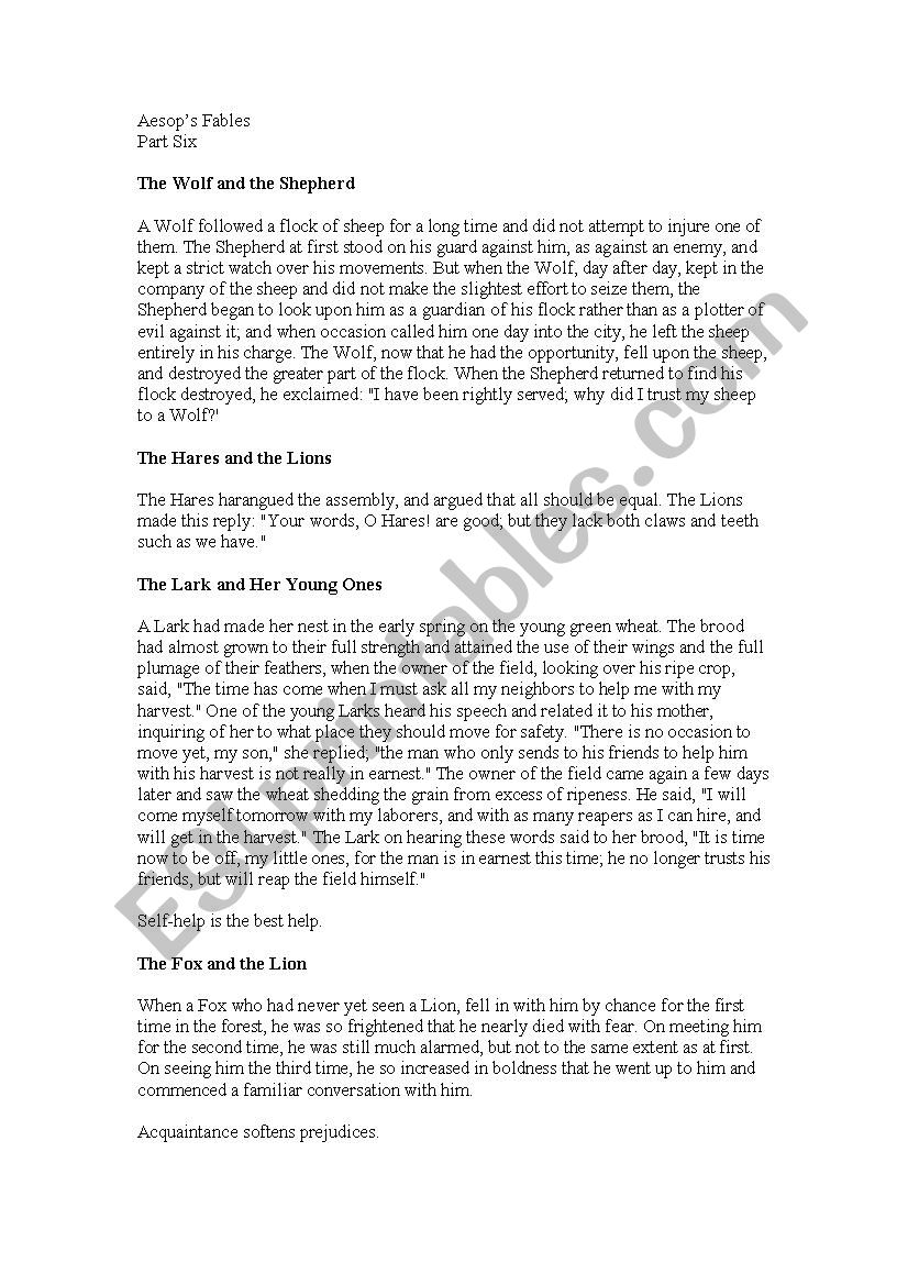 Aesop’s Fables - ESL worksheet by lataliia