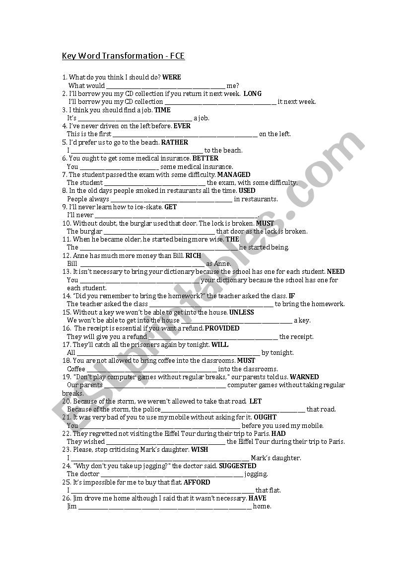 Key Word Transformation 2 FCE with Key included