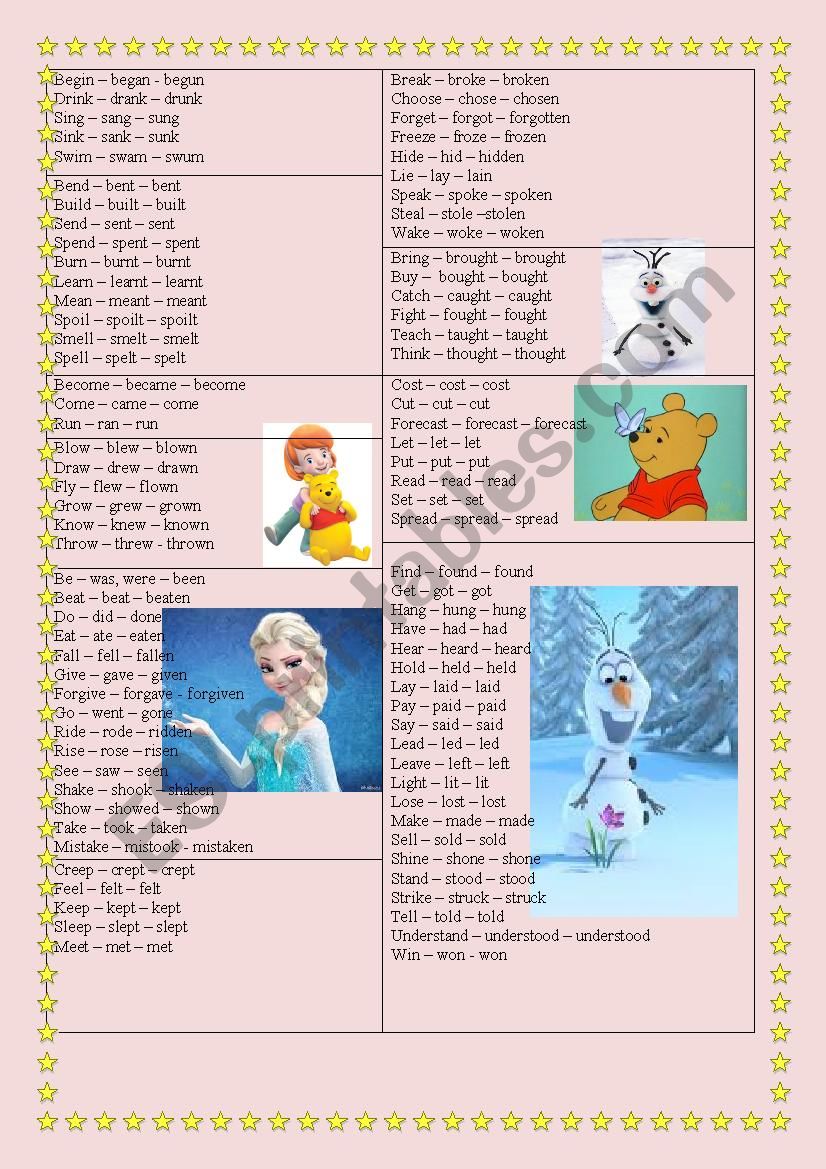 Irregular verbs worksheet