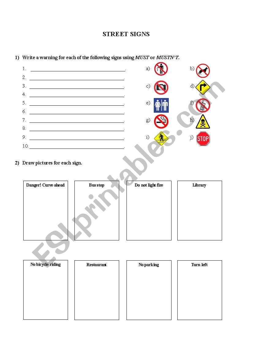 Street Signs worksheet