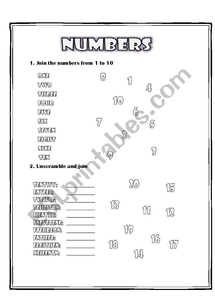 Numbers 1 - 20 (Black & White)