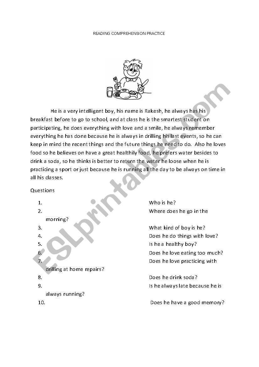 READING COMPREHENSION worksheet