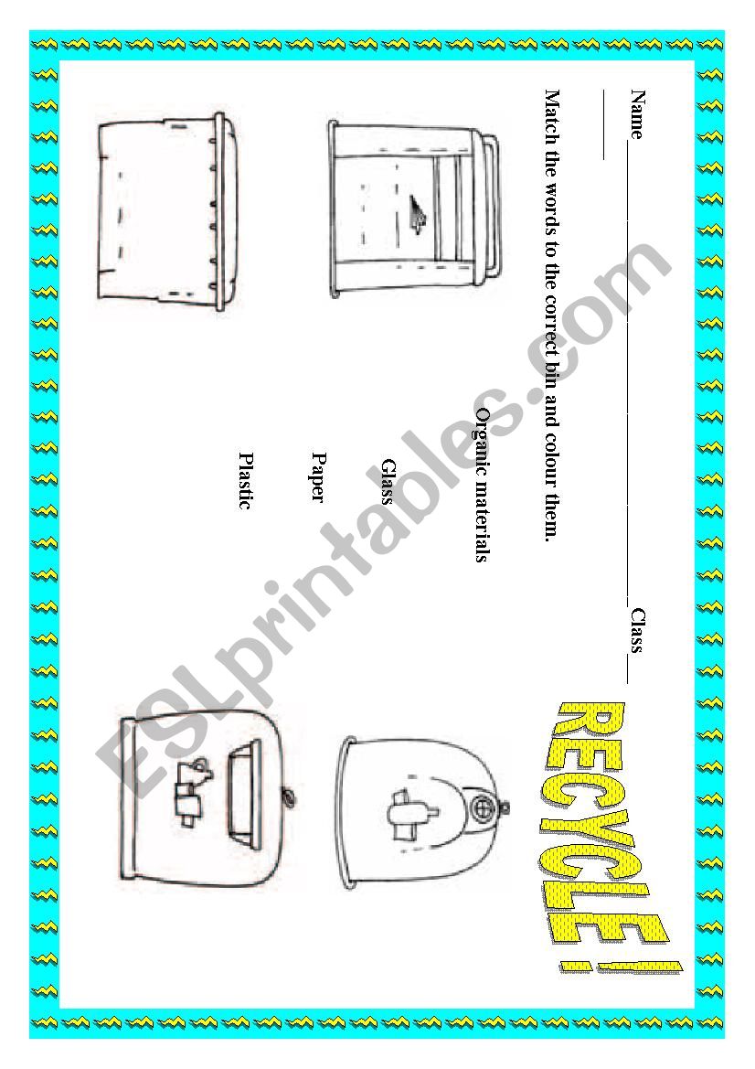 Recycle bins worksheet