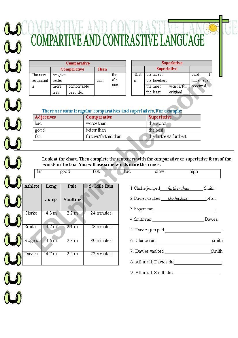 Comparative and Superlative worksheet