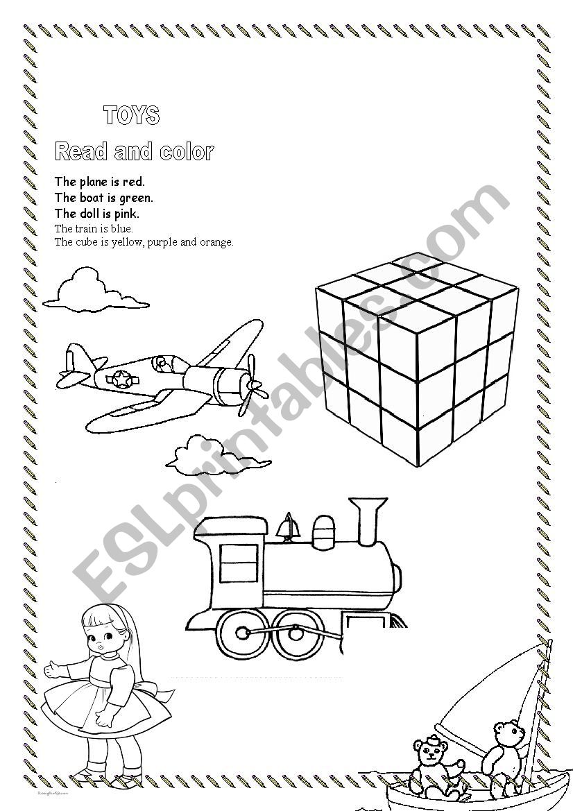 Toys Read and Color worksheet