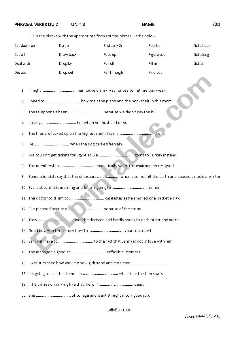 Impact 11 Vocabulary Quiz Phrasal Verbs Unit 3