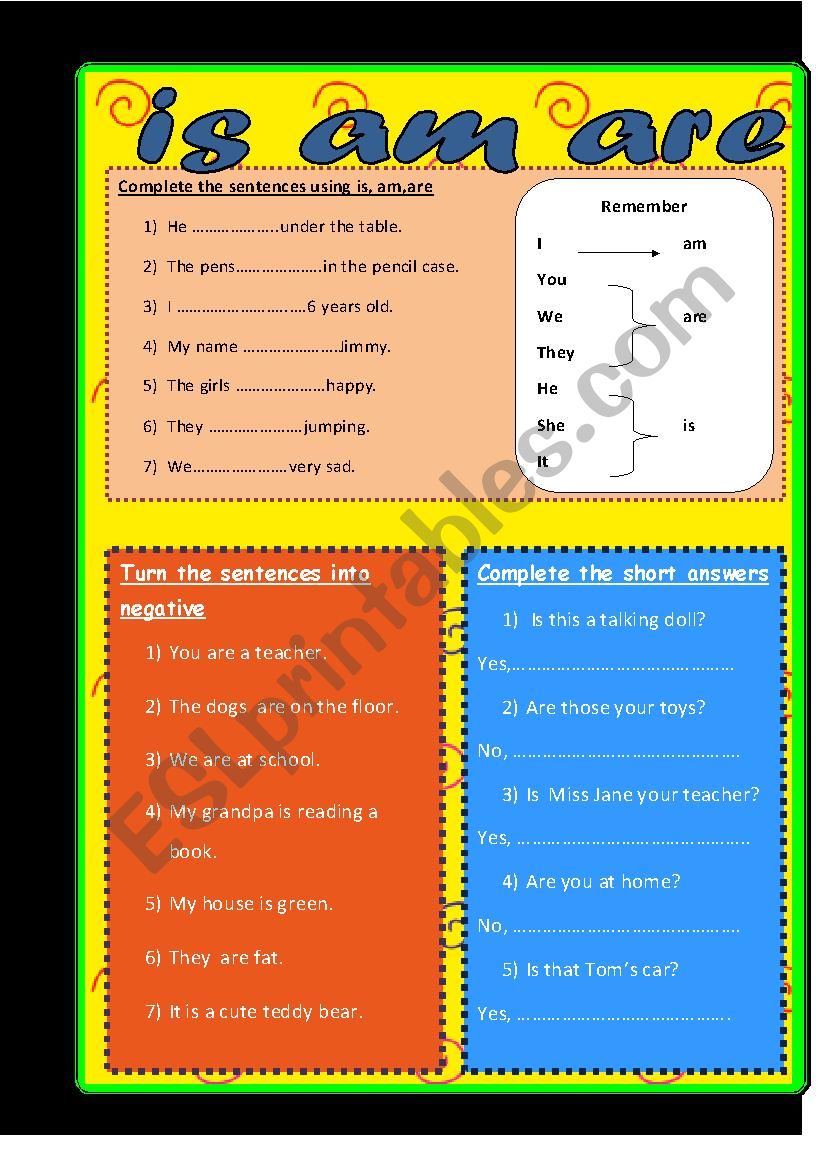 verb to be worksheet