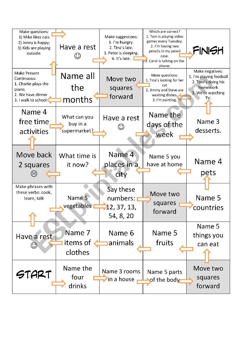 Tense and Vocabulary Revision Board Game