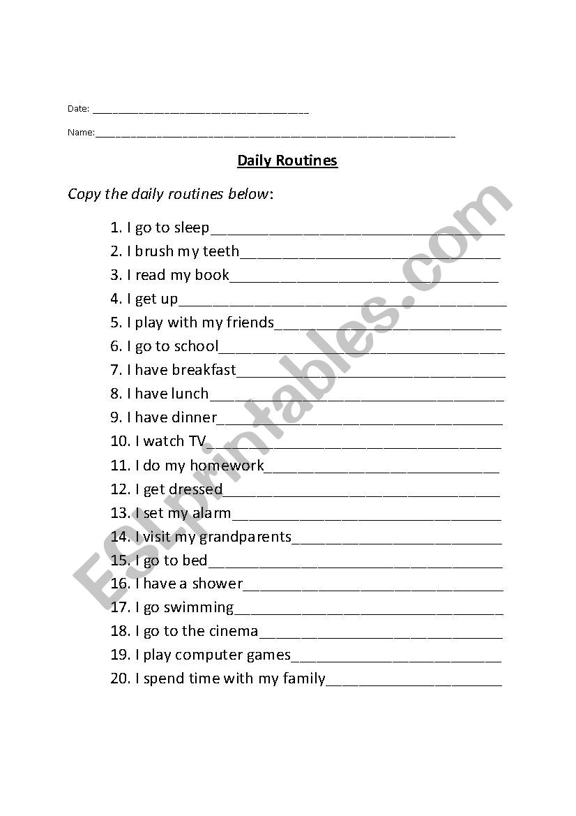 Daily Routines worksheet