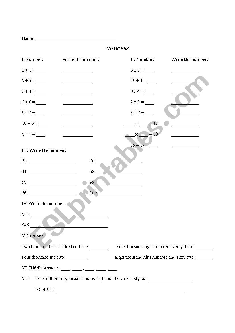 Numbers Presentation Sheet worksheet