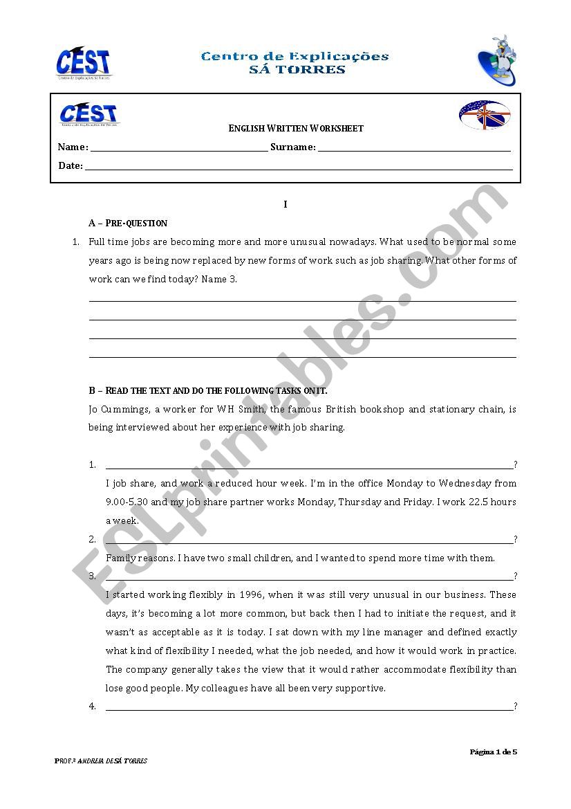 Job sharing worksheet