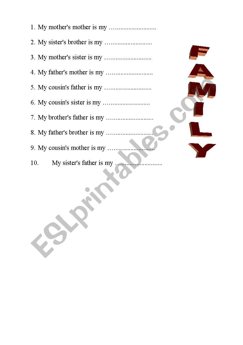 family members quiz worksheet