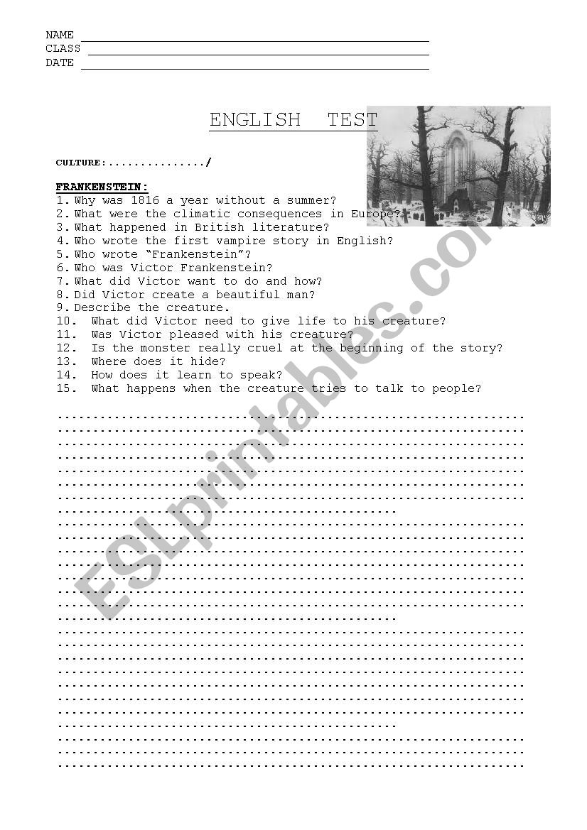 The gothic novel worksheet